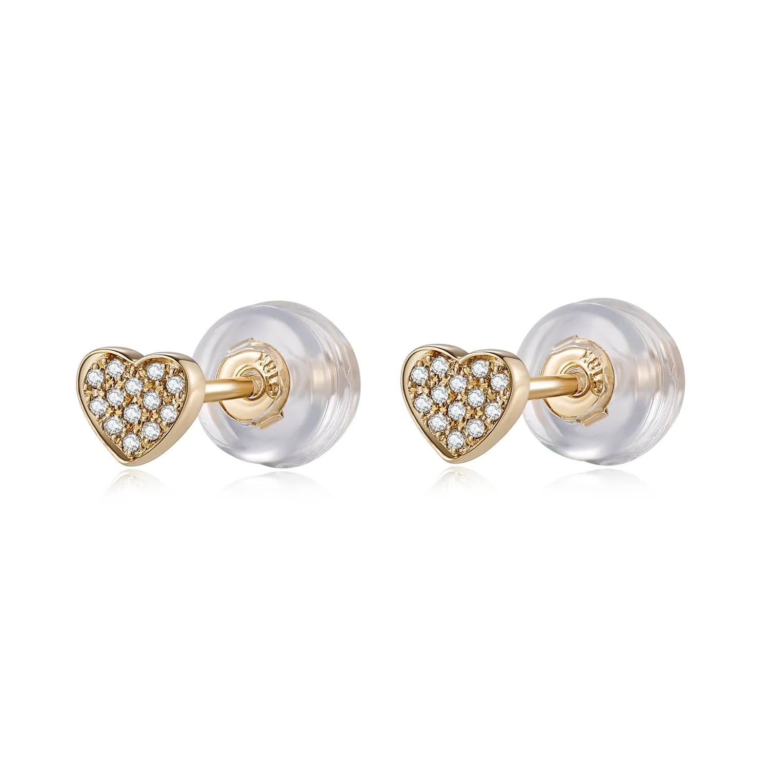 14K Solid Gold Heart Stud Earring Exclusively Handcrafted 0.049 Carat Natural Diamond (H-F Color, VS1-VS2 Clarity)
