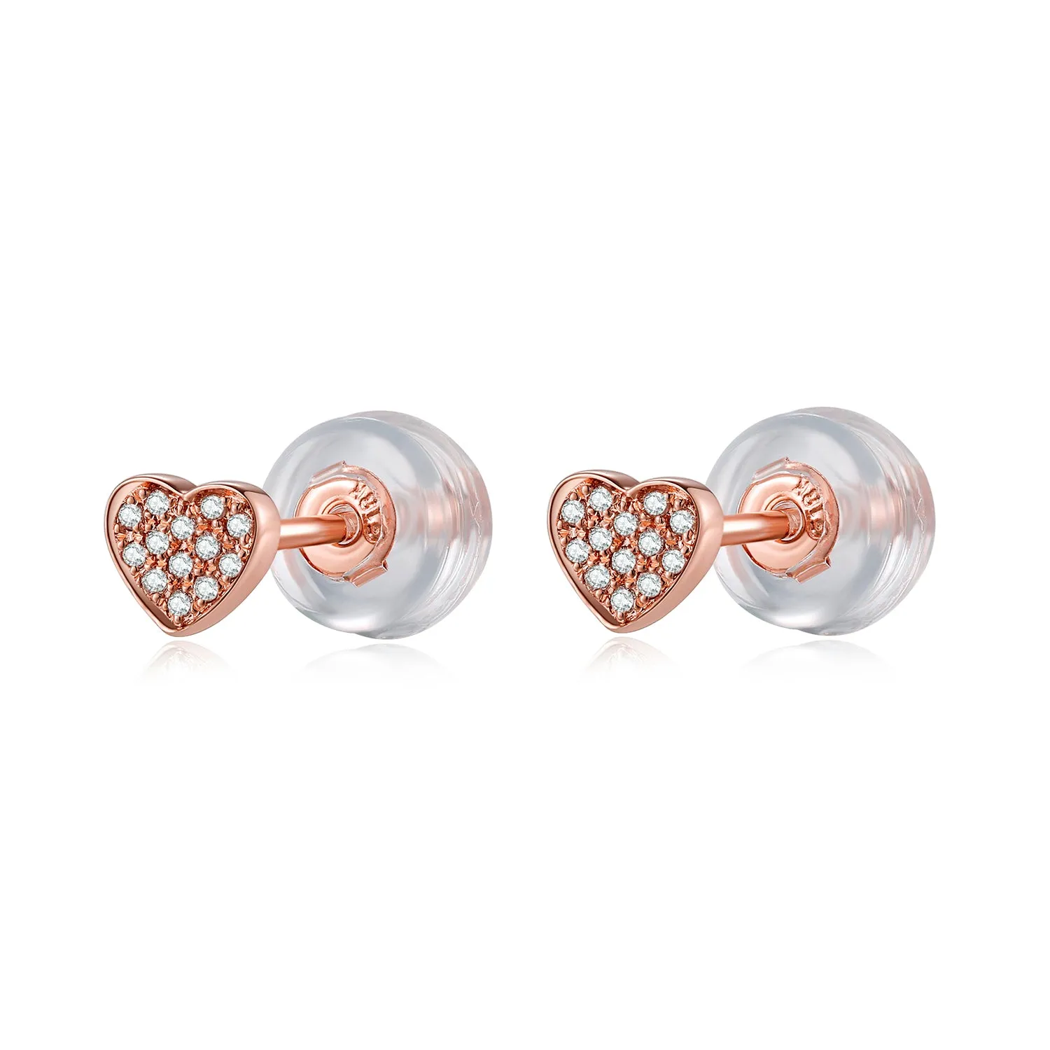 14K Solid Gold Heart Stud Earring Exclusively Handcrafted 0.049 Carat Natural Diamond (H-F Color, VS1-VS2 Clarity)