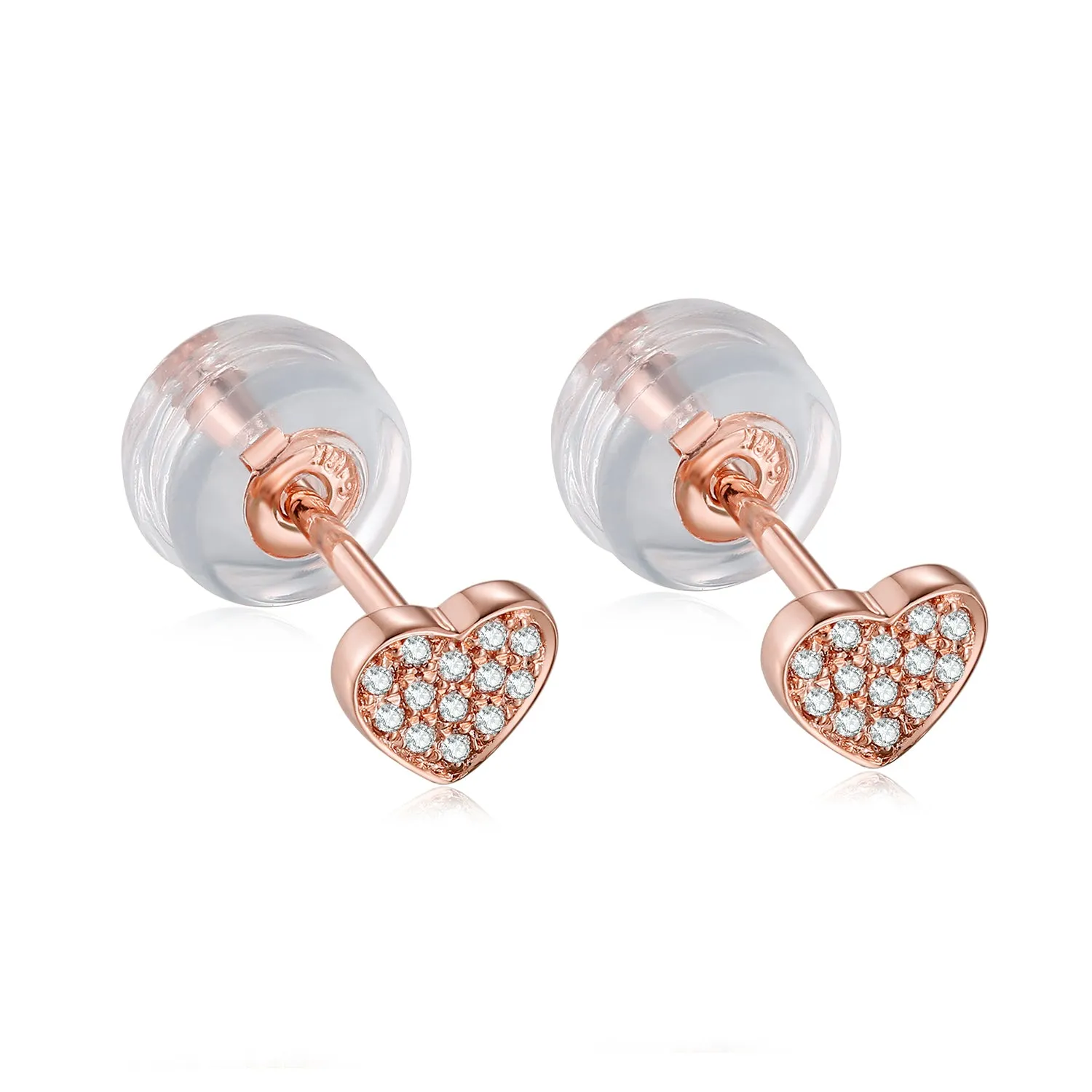 14K Solid Gold Heart Stud Earring Exclusively Handcrafted 0.049 Carat Natural Diamond (H-F Color, VS1-VS2 Clarity)