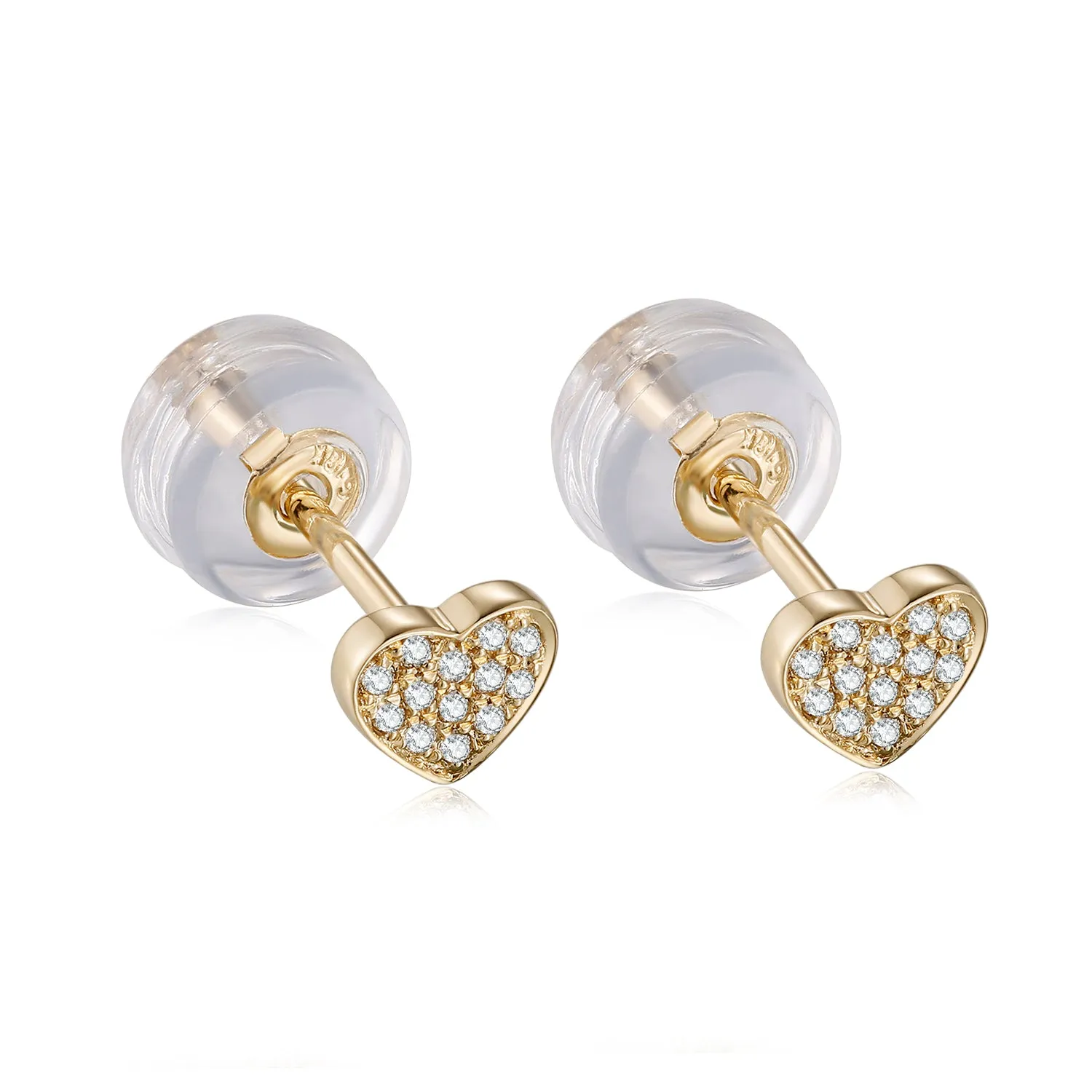 14K Solid Gold Heart Stud Earring Exclusively Handcrafted 0.049 Carat Natural Diamond (H-F Color, VS1-VS2 Clarity)