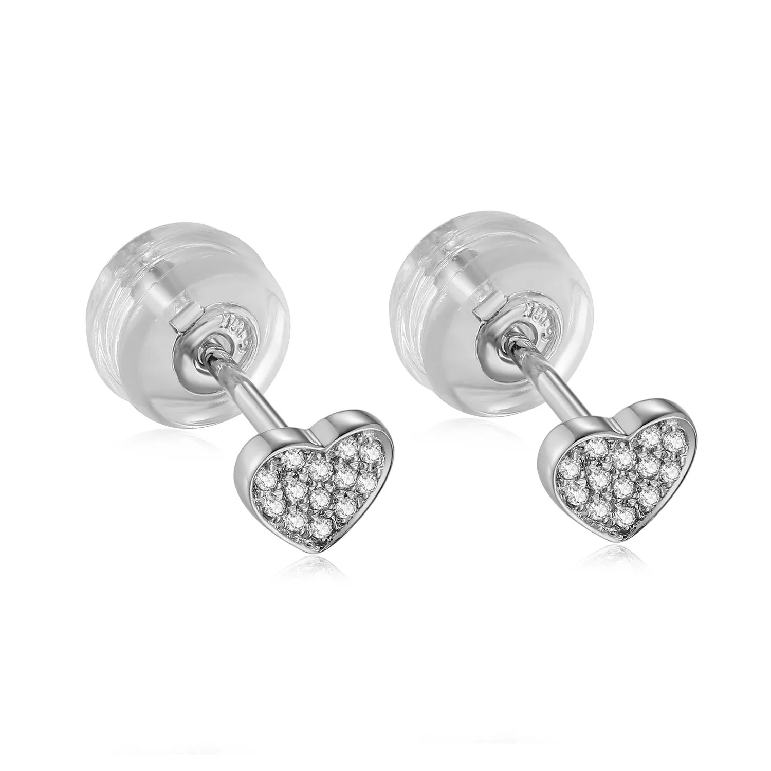 14K Solid Gold Heart Stud Earring Exclusively Handcrafted 0.049 Carat Natural Diamond (H-F Color, VS1-VS2 Clarity)