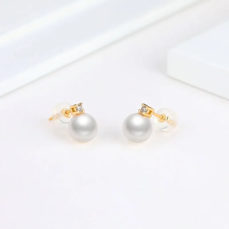 18K Natural Freshwater White Pearl Earrings