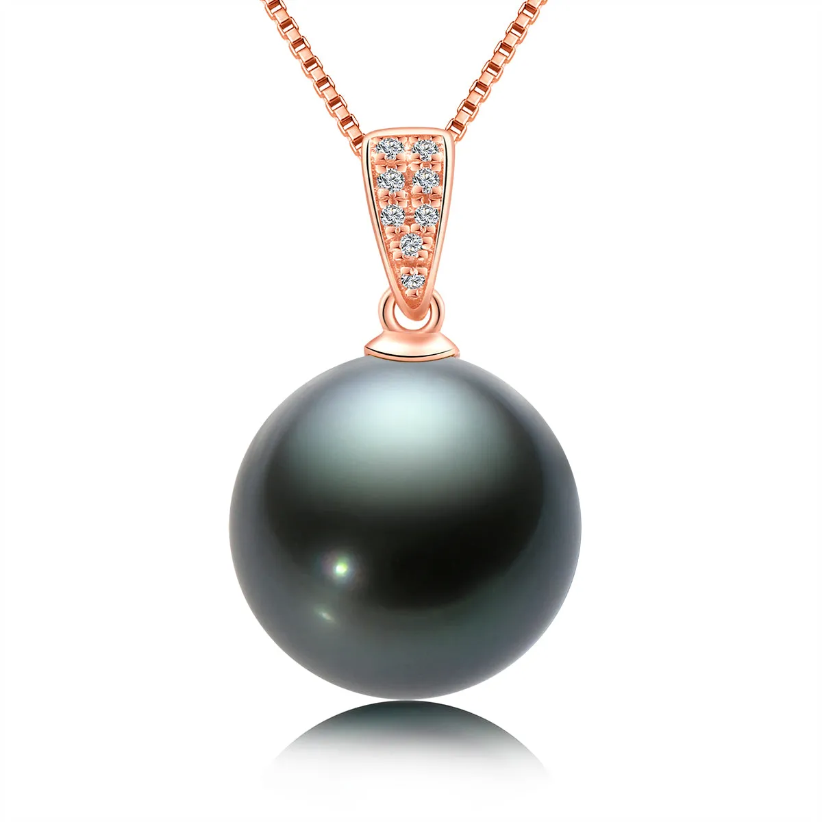 18K Real Diamond Natural Black Tahiti Pearl Necklace 18'' Chain (Sterling Silver)