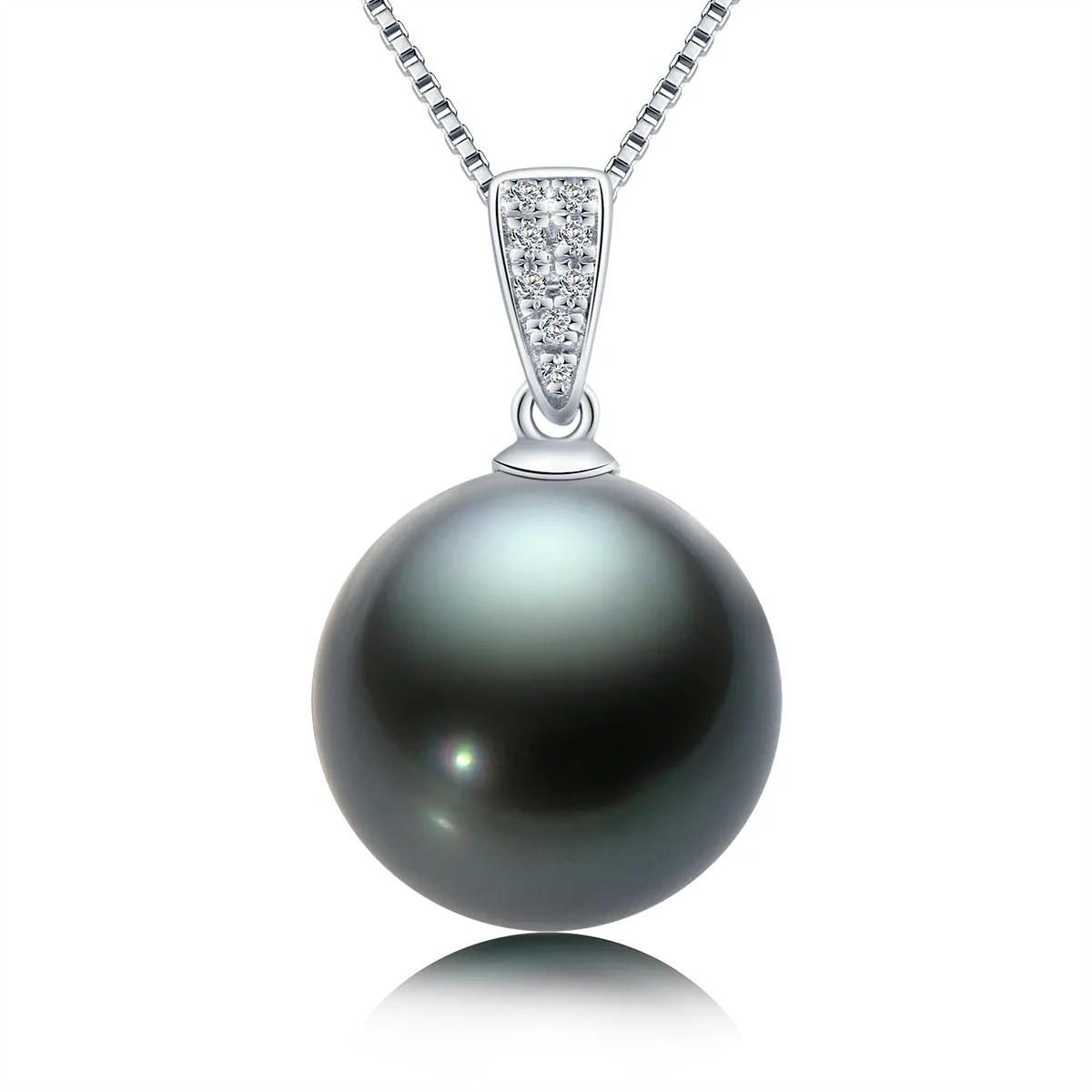 18K Real Diamond Natural Black Tahiti Pearl Necklace 18'' Chain (Sterling Silver)