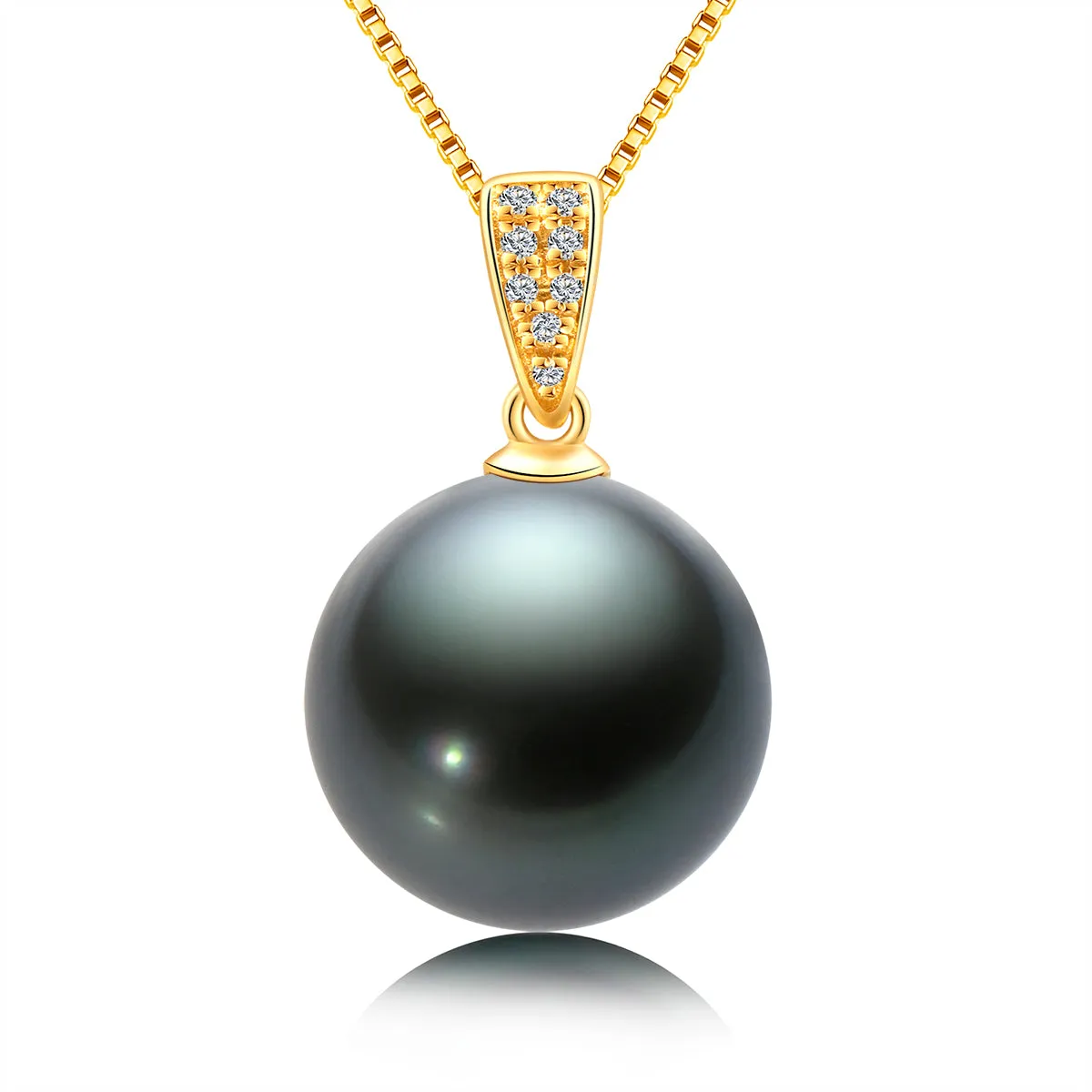 18K Real Diamond Natural Black Tahiti Pearl Necklace 18'' Chain (Sterling Silver)