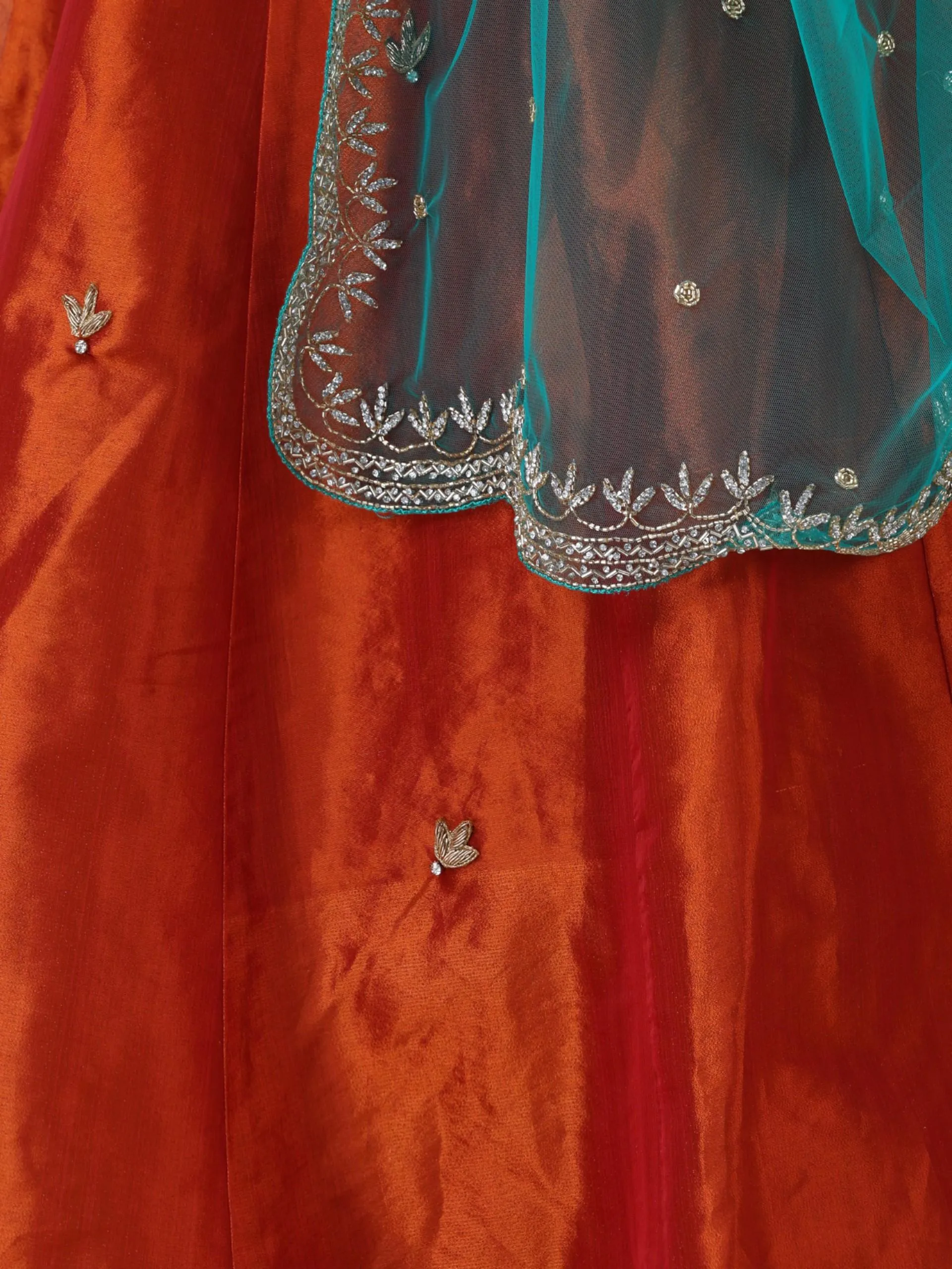 3 pc SET - Fire Blue Banarasi Tissue Lehenga with Zardozi with Net Hand embroidered Dupatta and Blouse Fabric