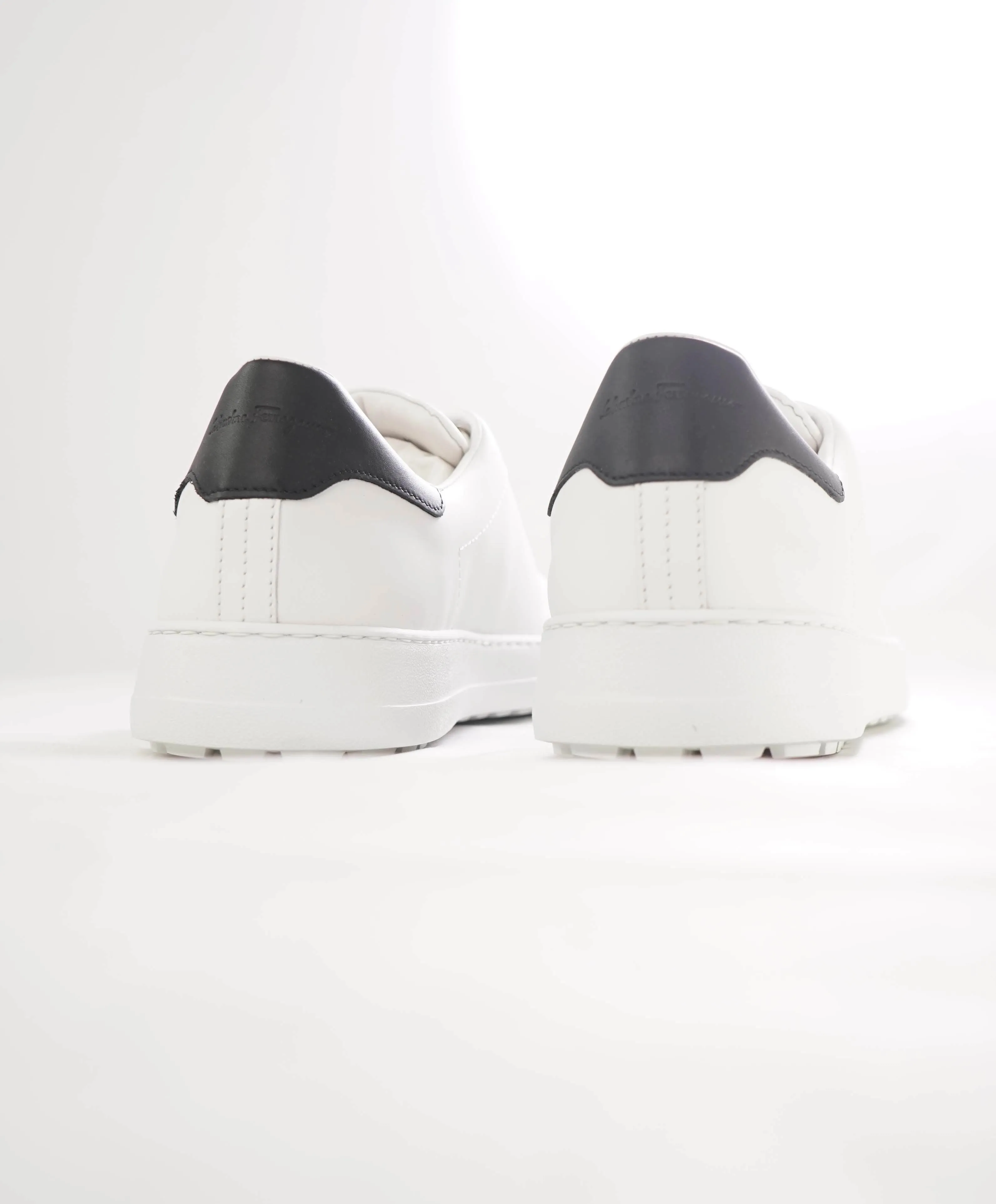 $695 SALVATORE FERRAGAMO - *PIERRE* White/Black Gancini Sneaker - 9.5 M US