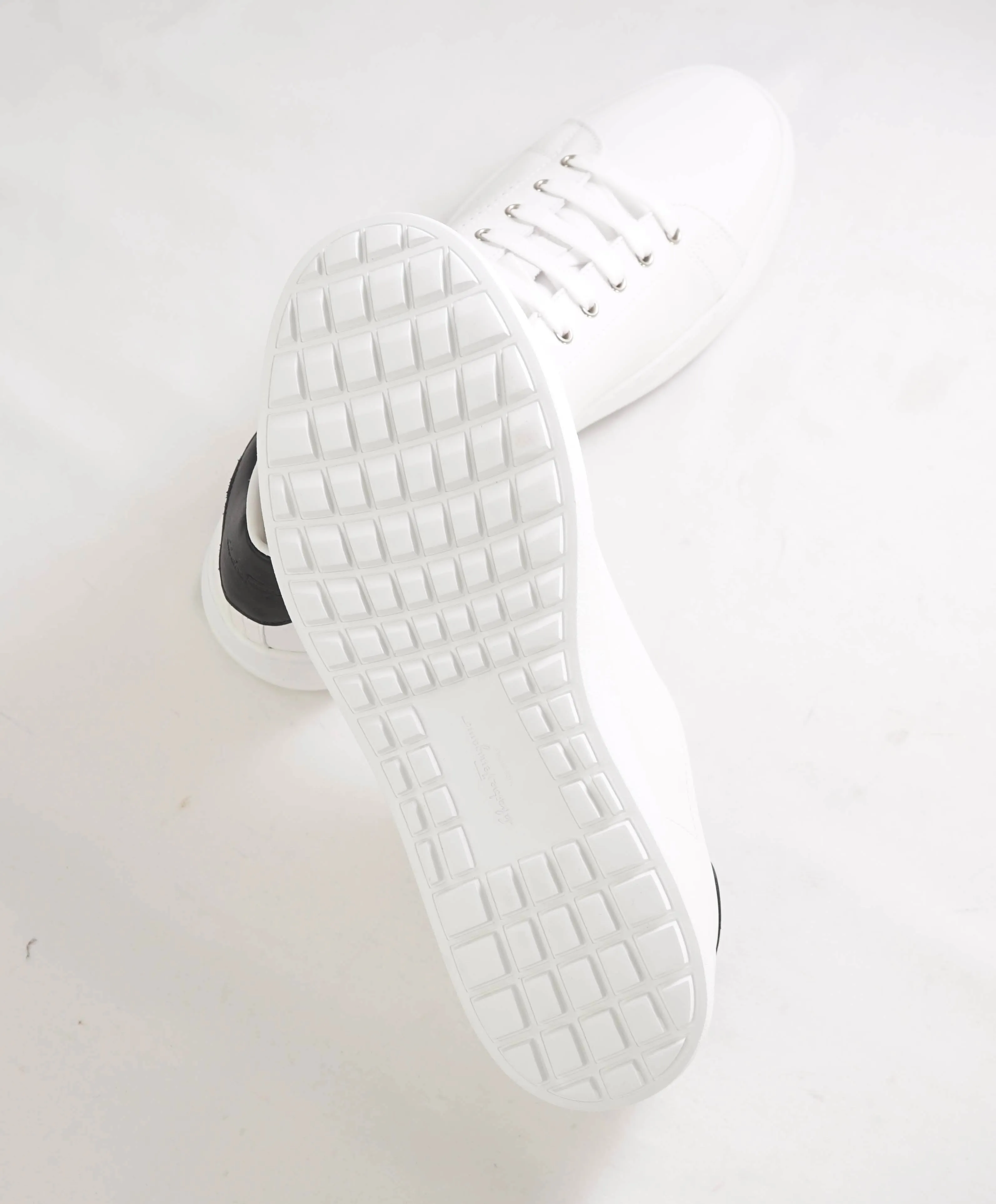 $695 SALVATORE FERRAGAMO - *PIERRE* White/Black Gancini Sneaker - 9.5 M US