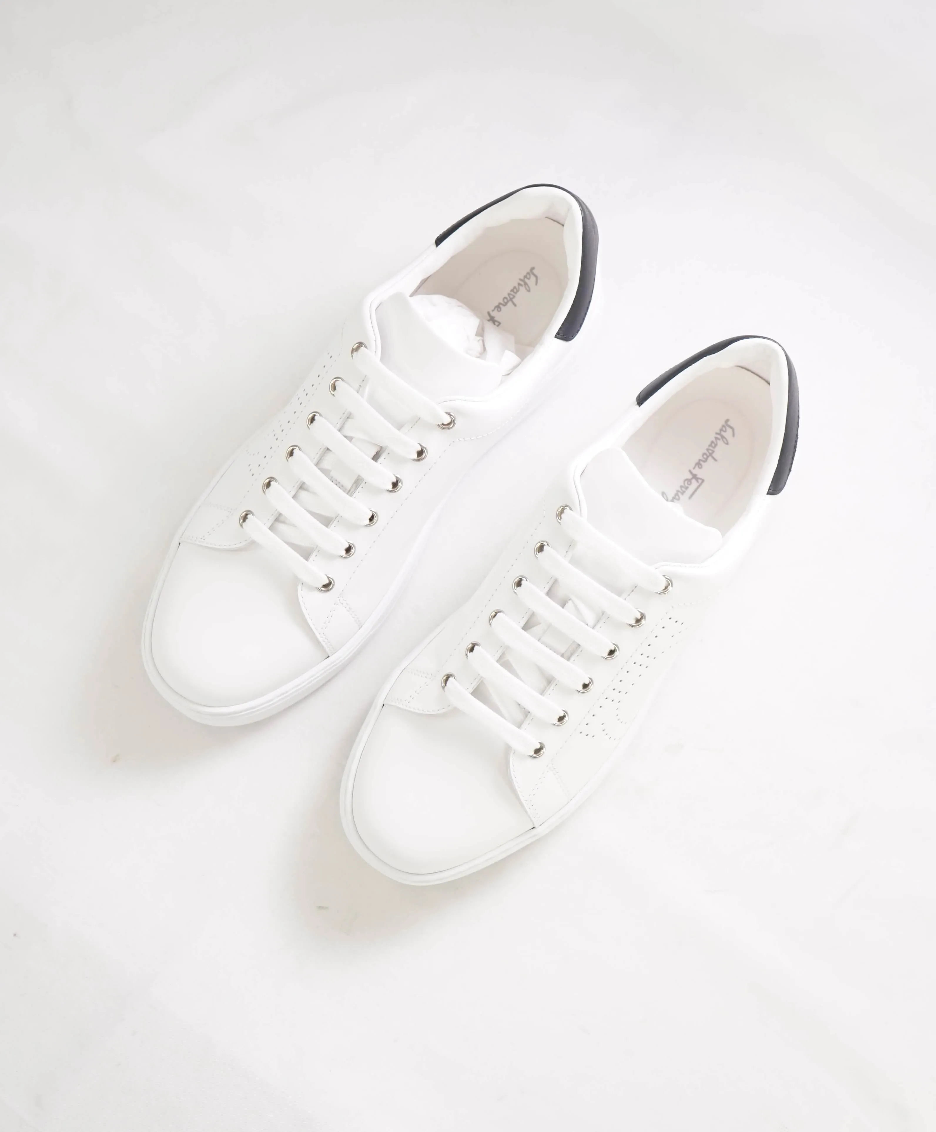 $695 SALVATORE FERRAGAMO - *PIERRE* White/Black Gancini Sneaker - 9.5 M US