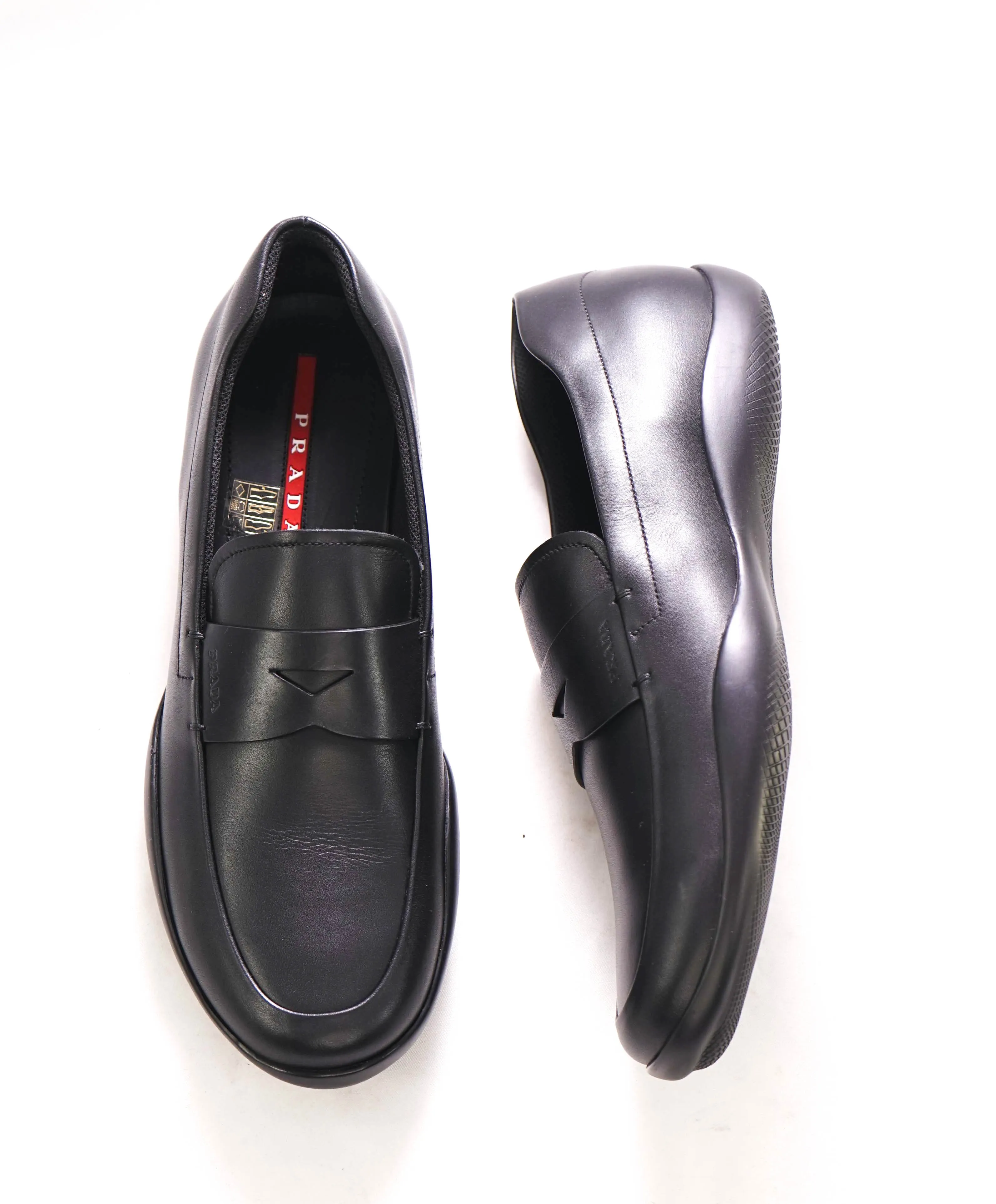 $795 PRADA - *LINEA ROSSA* Black Slip On Logo Penny Vamp Loafer - 10.5 US (9.5 Prada)