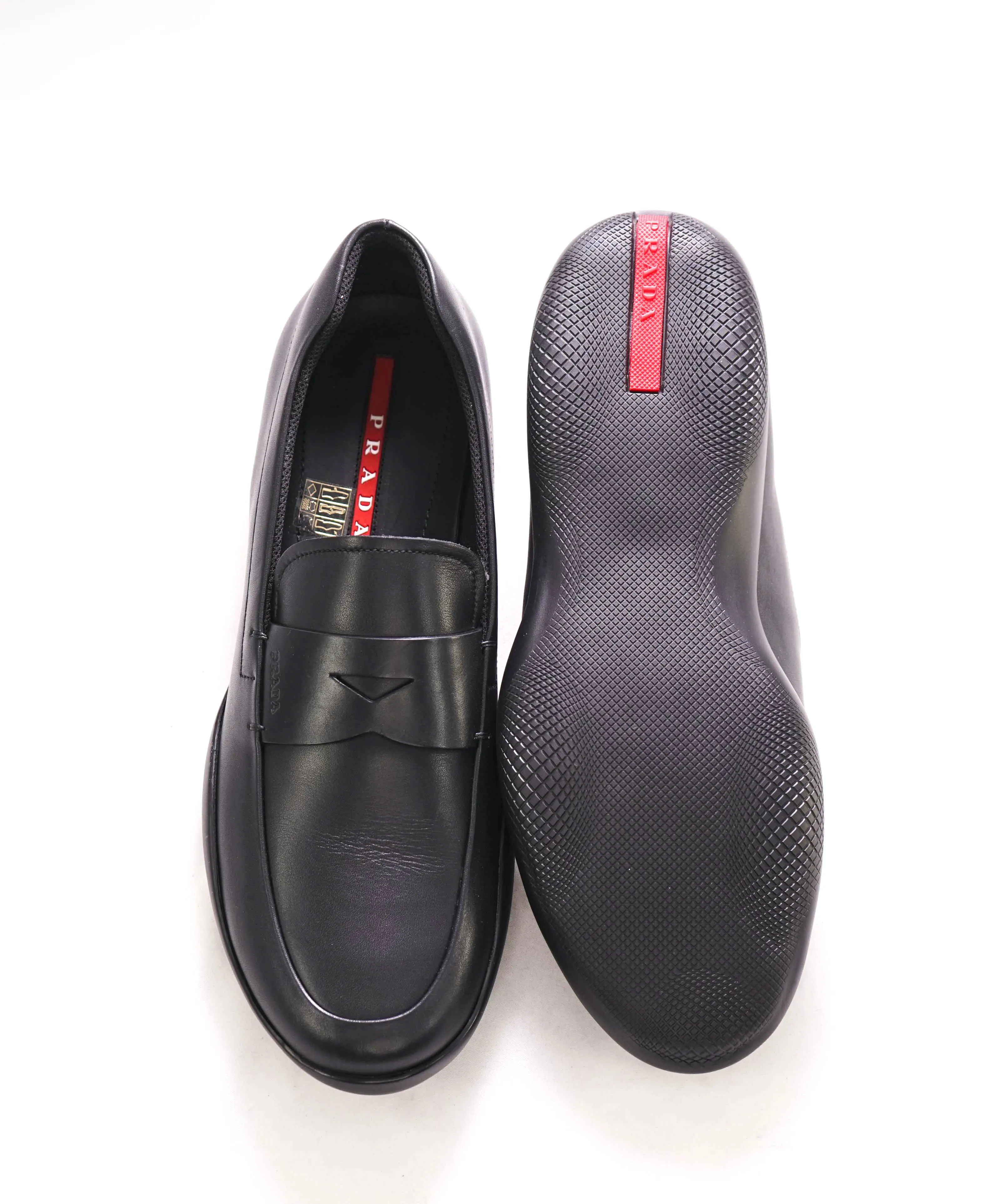 $795 PRADA - *LINEA ROSSA* Black Slip On Logo Penny Vamp Loafer - 10.5 US (9.5 Prada)