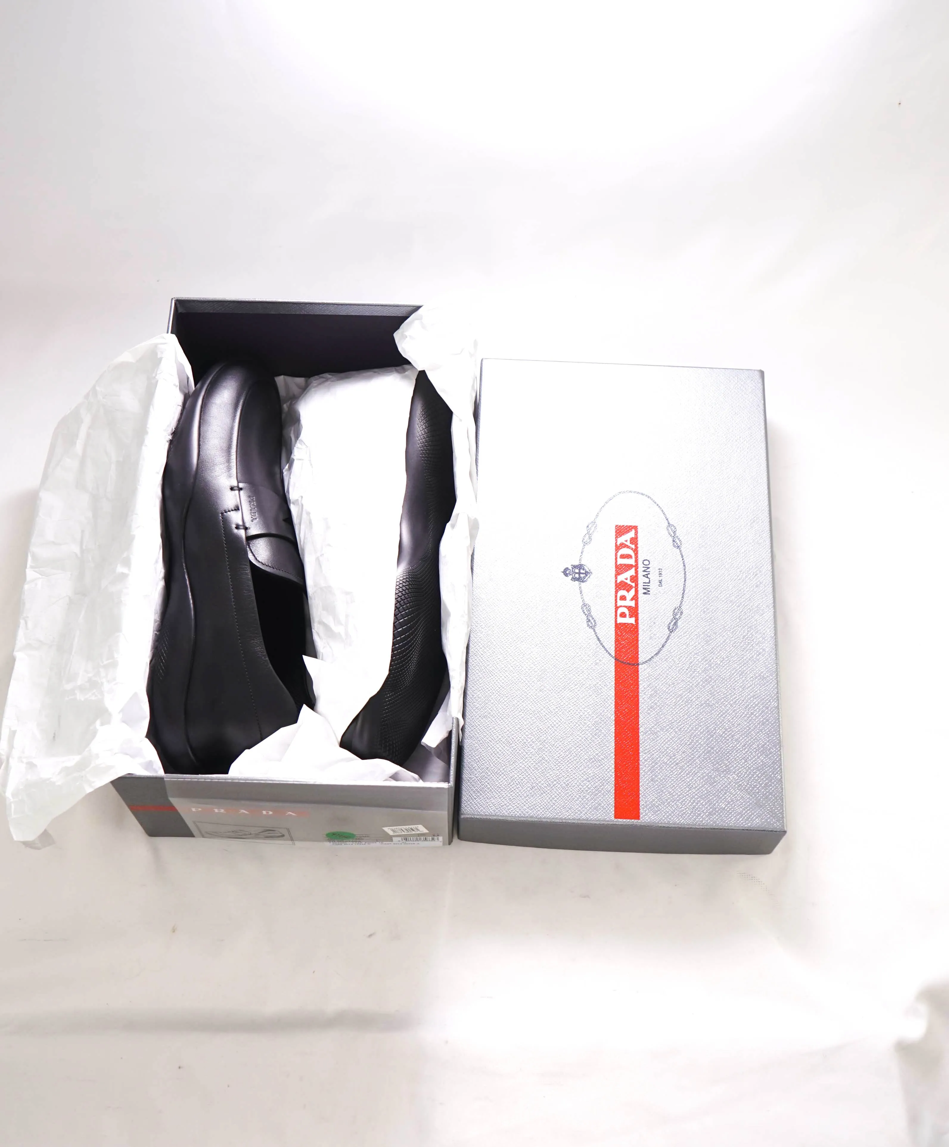 $795 PRADA - *LINEA ROSSA* Black Slip On Logo Penny Vamp Loafer - 10.5 US (9.5 Prada)