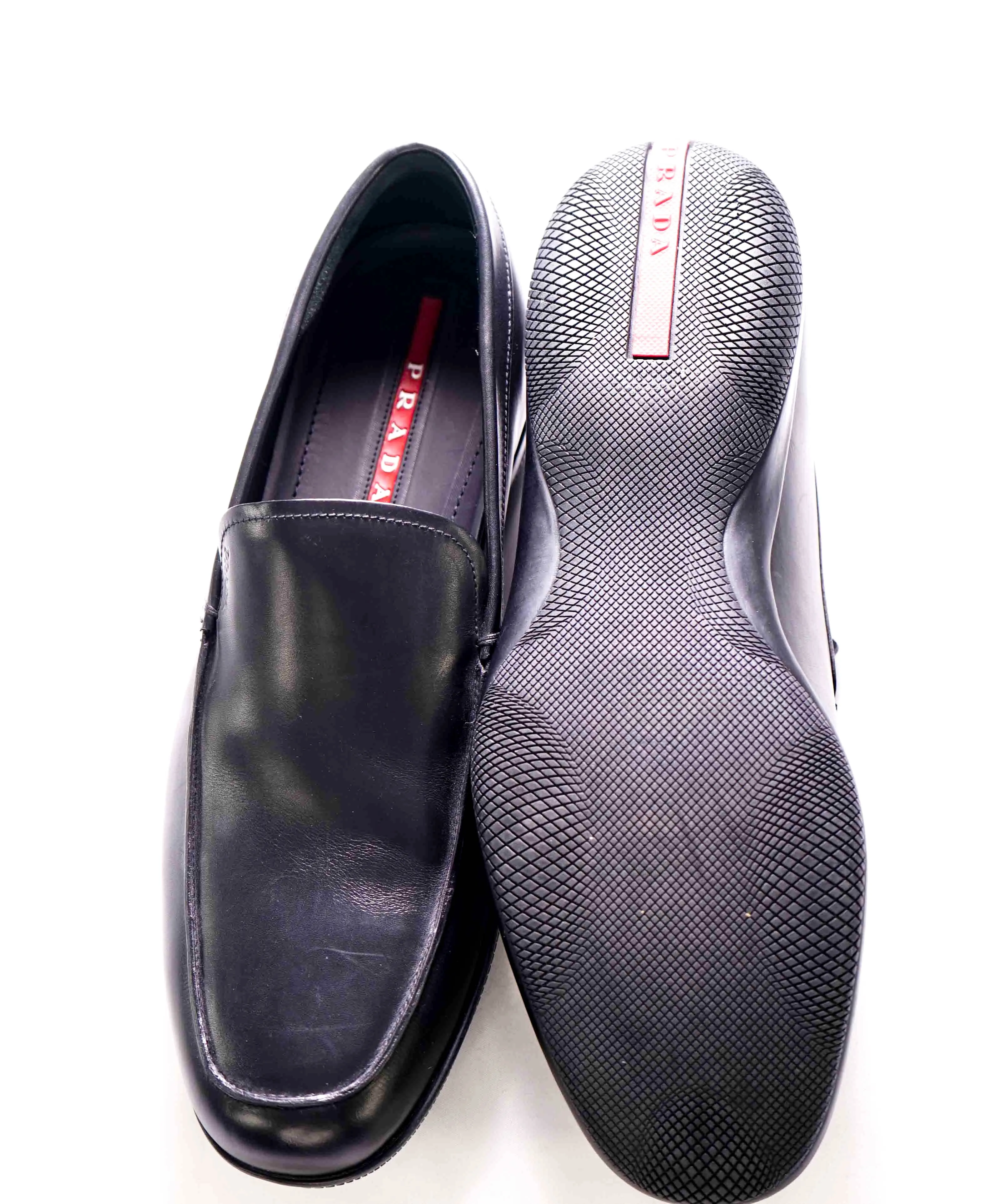 $795 PRADA - *LINEA ROSSA* Black Slip On Logo Vamp Loafer - 10.5 US (9.5 Prada)