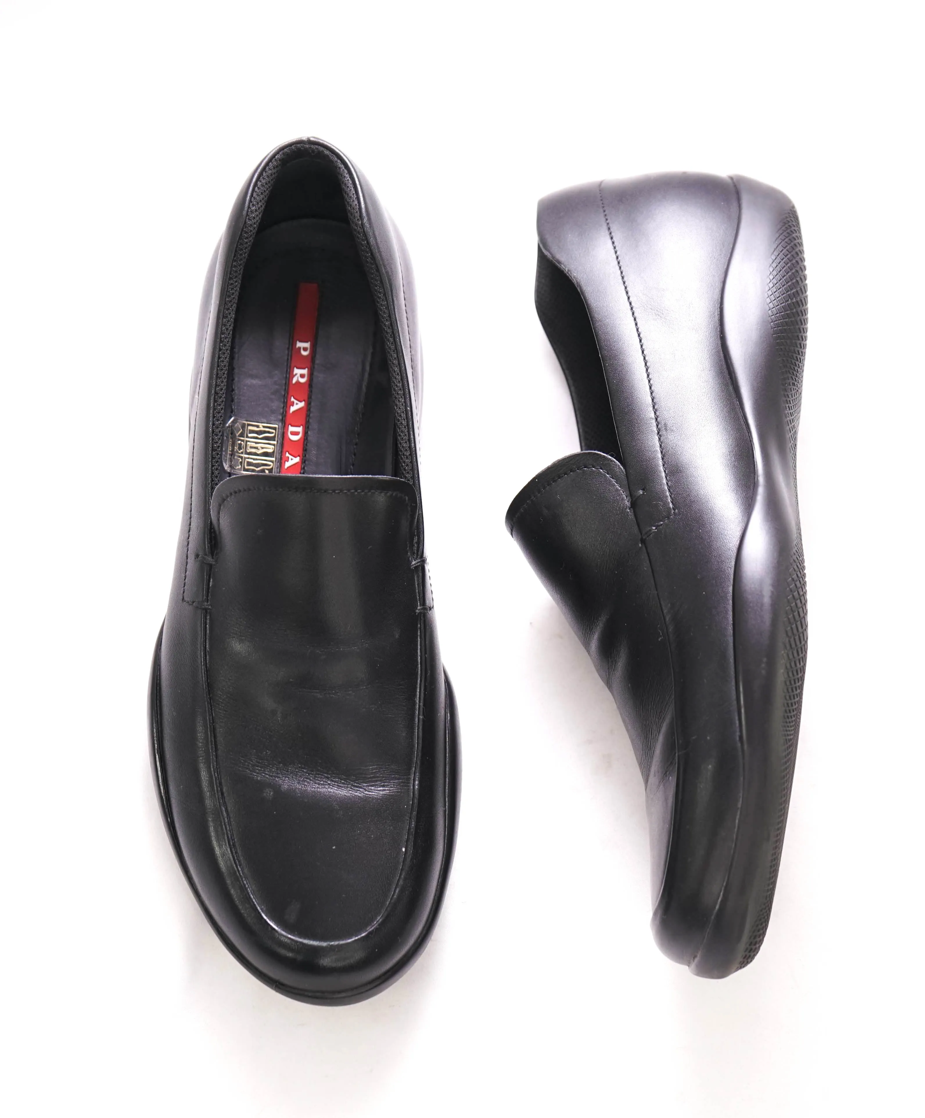 $795 PRADA - *LINEA ROSSA* Black Slip On Logo Vamp Loafer - 8.5 US (7.5 Prada)