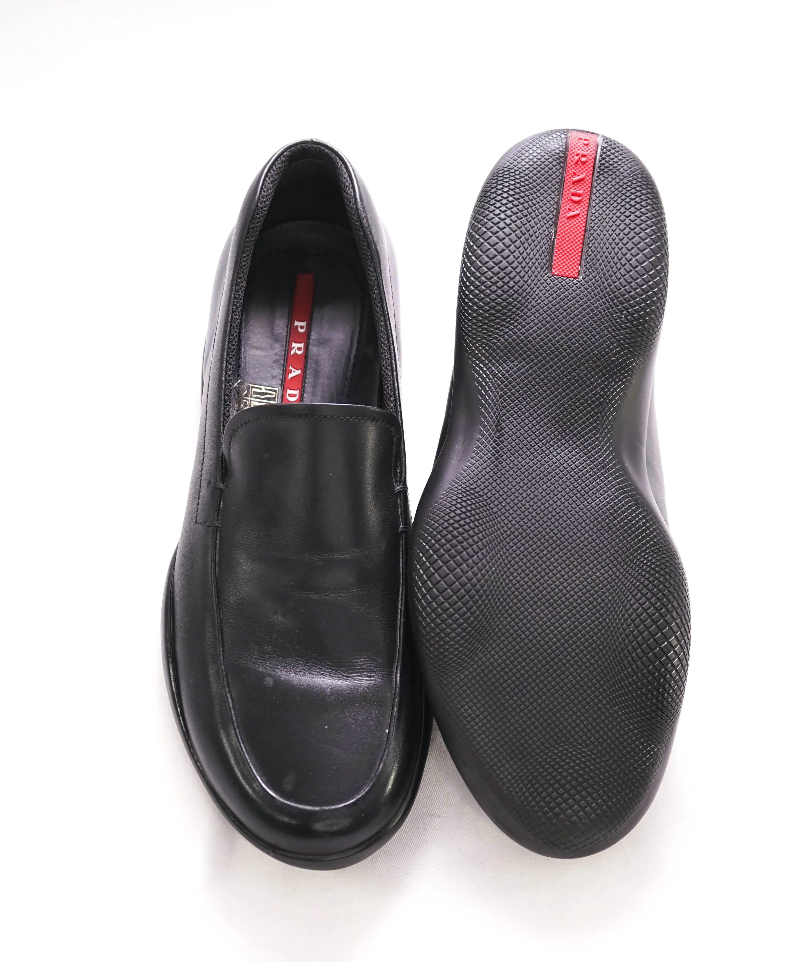 $795 PRADA - *LINEA ROSSA* Black Slip On Logo Vamp Loafer - 8.5 US (7.5 Prada)