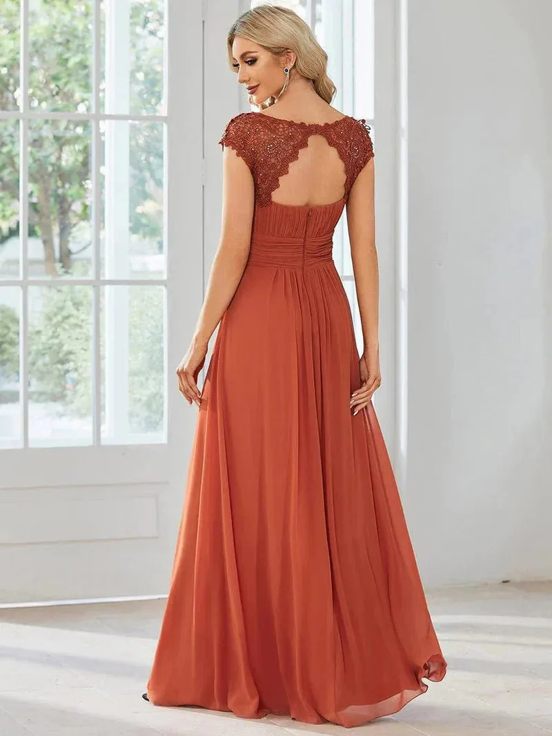 Allanah cap sleeve lace and chiffon bridesmaid dress in darker colors