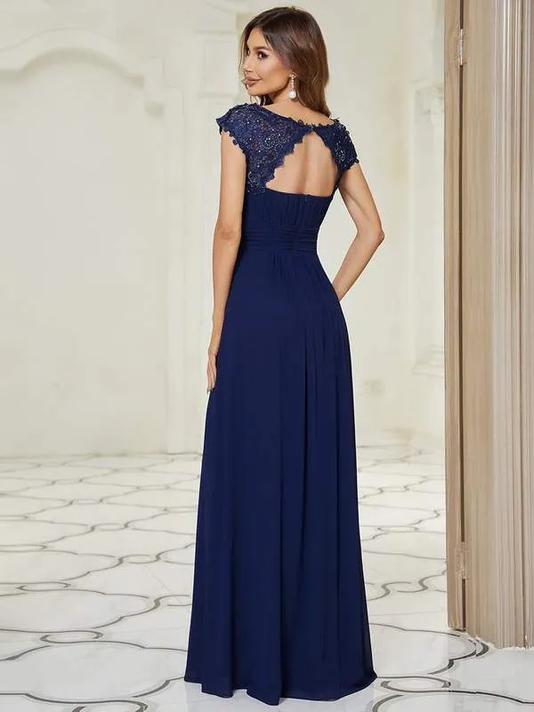 Allanah cap sleeve lace and chiffon bridesmaid dress in darker colors
