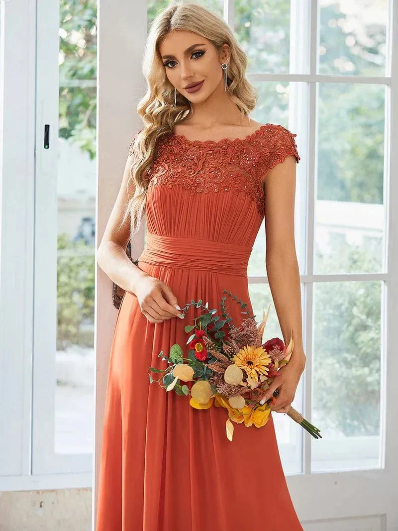 Allanah cap sleeve lace and chiffon bridesmaid dress in darker colors