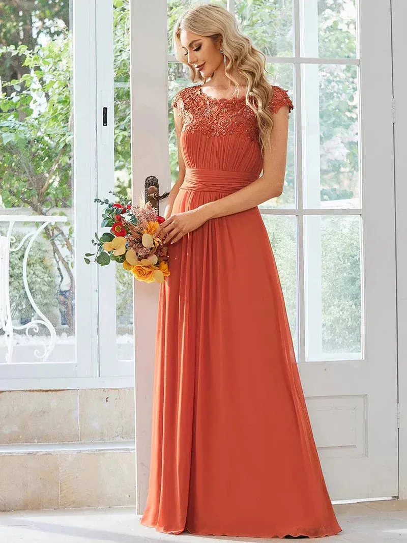 Allanah cap sleeve lace and chiffon bridesmaid dress in darker colors