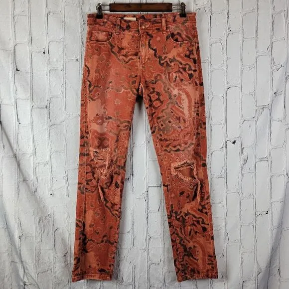Anthropologie Pilcro The slim boyfriend crop orange pattern destroyed jeans pant