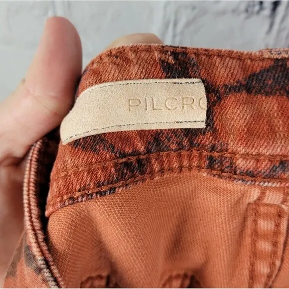 Anthropologie Pilcro The slim boyfriend crop orange pattern destroyed jeans pant