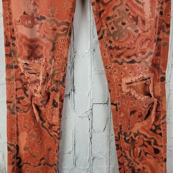 Anthropologie Pilcro The slim boyfriend crop orange pattern destroyed jeans pant