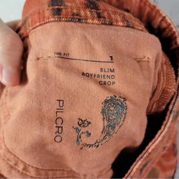 Anthropologie Pilcro The slim boyfriend crop orange pattern destroyed jeans pant