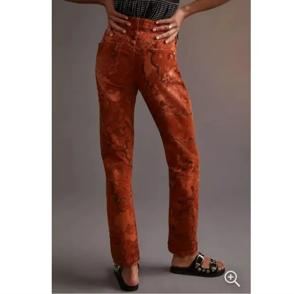 Anthropologie Pilcro The slim boyfriend crop orange pattern destroyed jeans pant