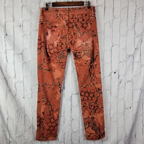 Anthropologie Pilcro The slim boyfriend crop orange pattern destroyed jeans pant