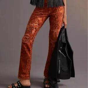 Anthropologie Pilcro The slim boyfriend crop orange pattern destroyed jeans pant