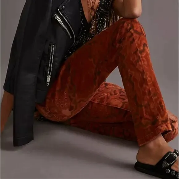 Anthropologie Pilcro The slim boyfriend crop orange pattern destroyed jeans pant