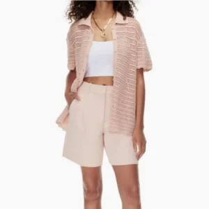 Aritzia Wilfred light soft coral blush pink the effortless pleated crepe shorts