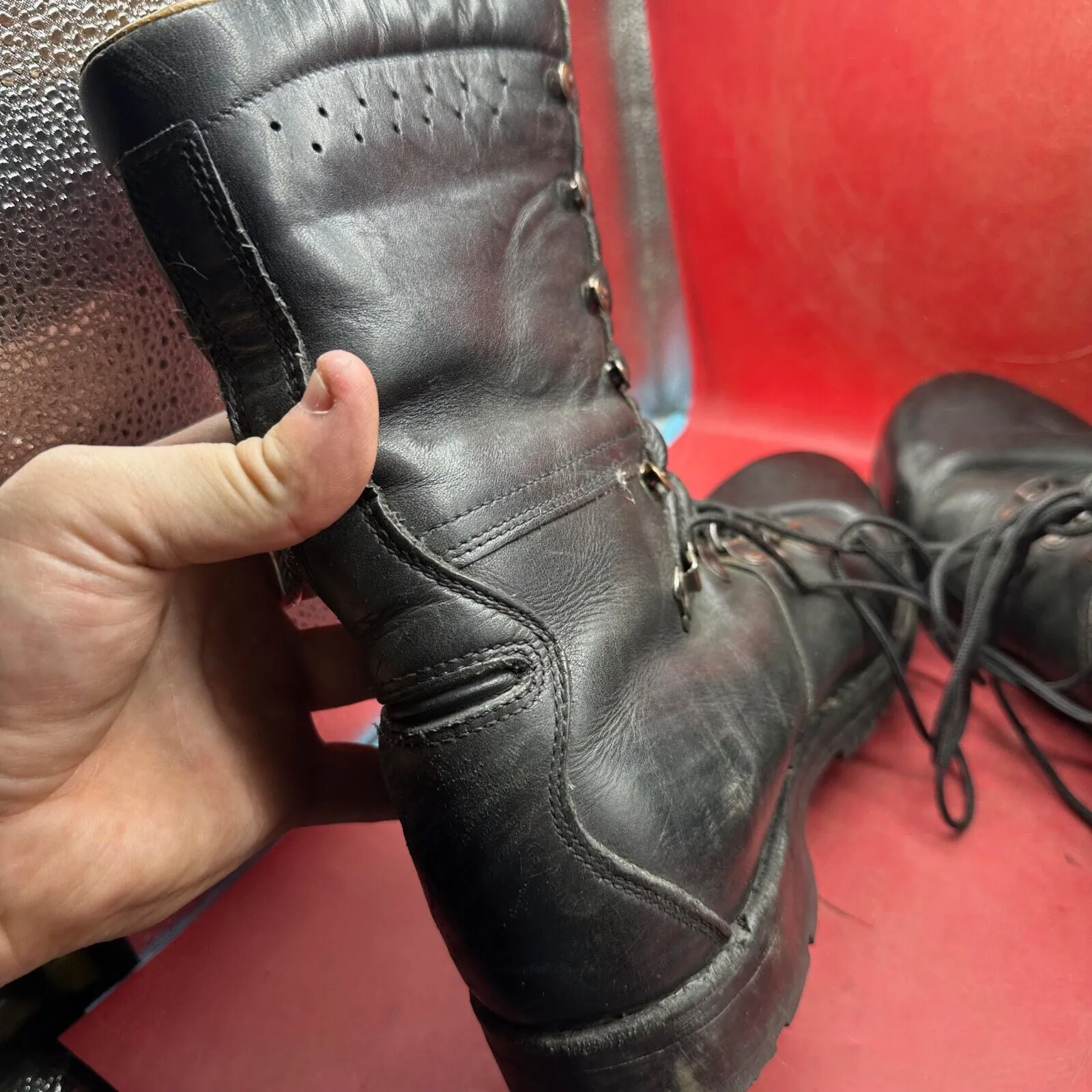 Austrian Army Black Leather Heavy Duty Combat Boots - Size EU 45 - UK 10