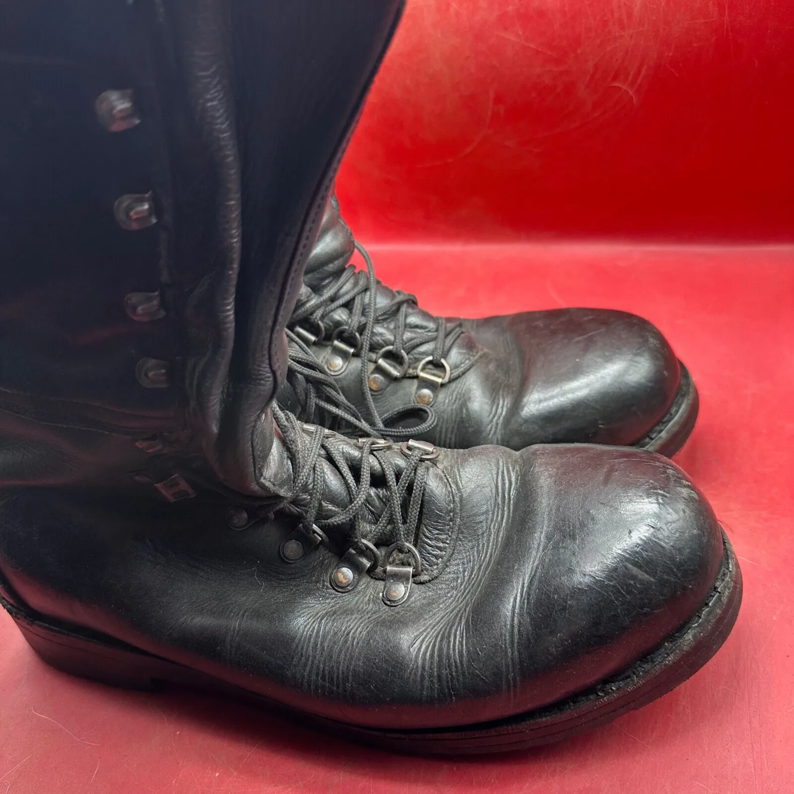 Austrian Army Black Leather Heavy Duty Combat Boots - Size EU 45 - UK 10