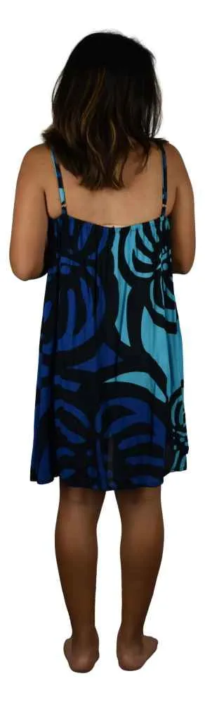 Bali Dress Short - Monstera - Blue/Lt Blue
