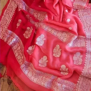 Banarasi Chiffon Elegant Peach Pink Buti Saree