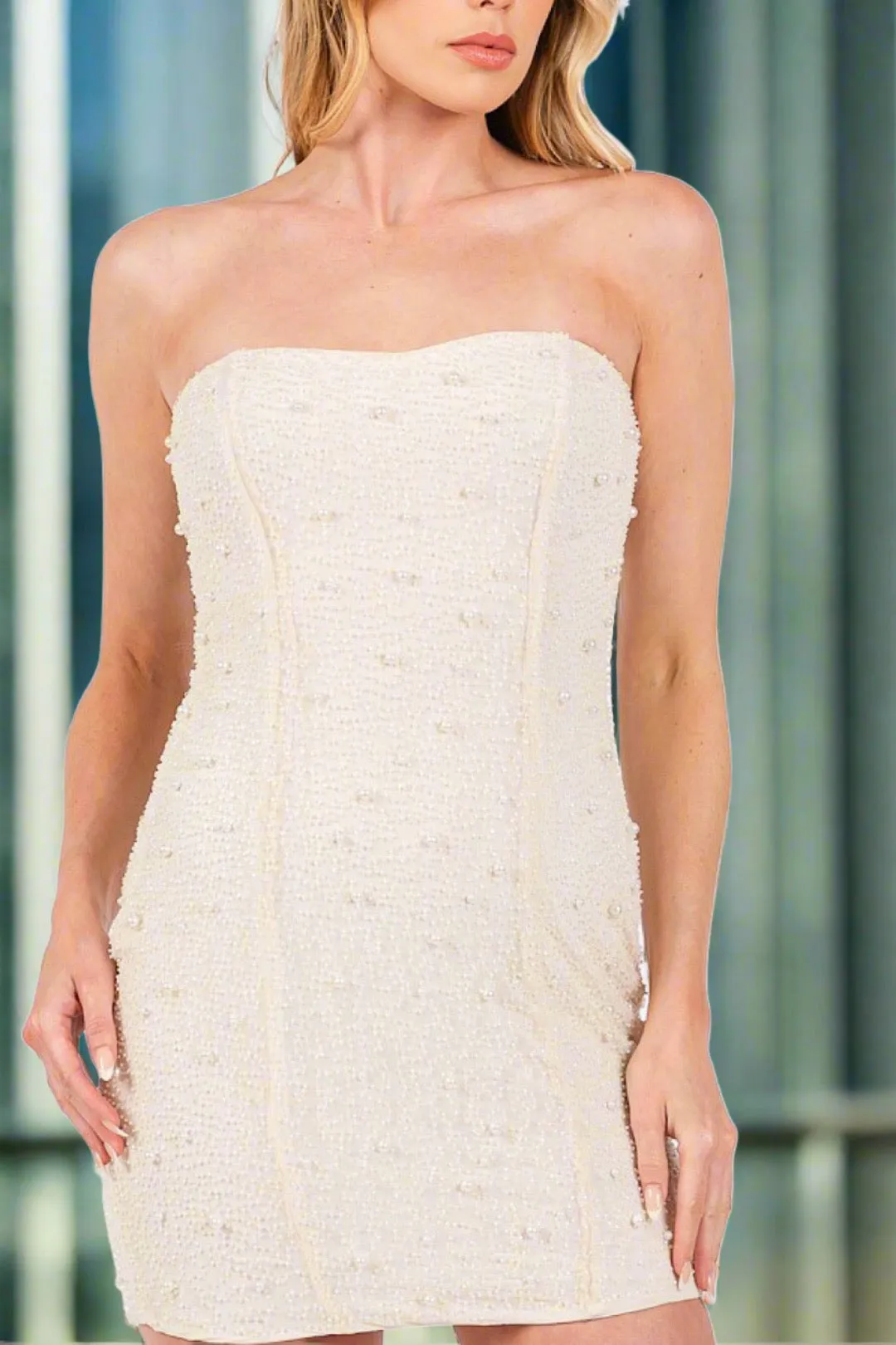 Bandeau Pearl Mini Dress