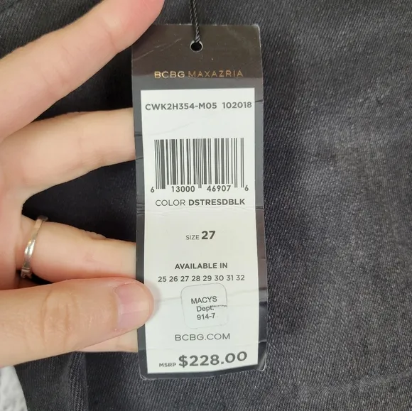BCBGMaxAzria Distressed Solid Black Straight Tapered Leg Jeans