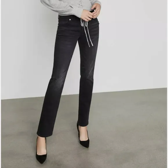 BCBGMaxAzria Distressed Solid Black Straight Tapered Leg Jeans