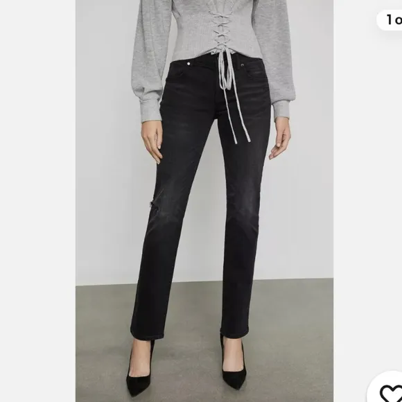 BCBGMaxAzria Distressed Solid Black Straight Tapered Leg Jeans