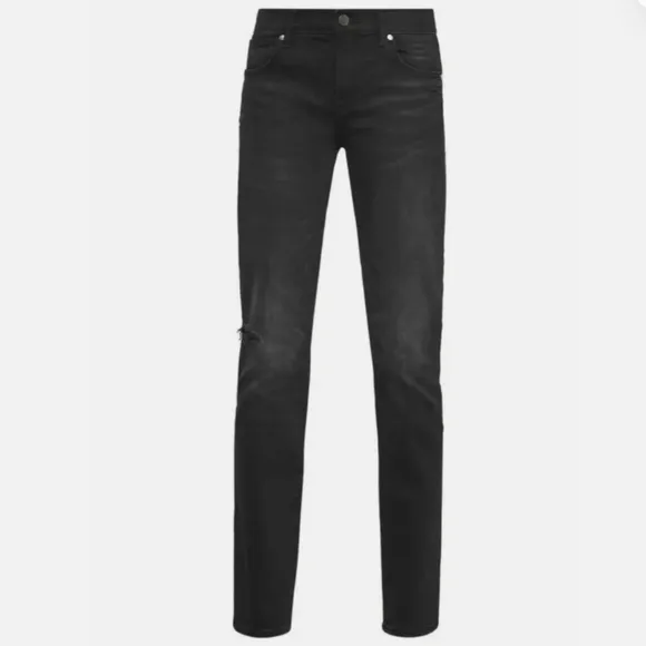 BCBGMaxAzria Distressed Solid Black Straight Tapered Leg Jeans
