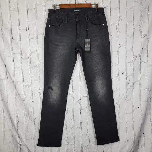 BCBGMaxAzria Distressed Solid Black Straight Tapered Leg Jeans