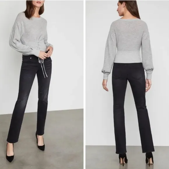 BCBGMaxAzria Distressed Solid Black Straight Tapered Leg Jeans