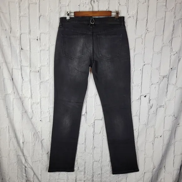 BCBGMaxAzria Distressed Solid Black Straight Tapered Leg Jeans
