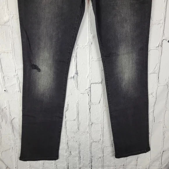 BCBGMaxAzria Distressed Solid Black Straight Tapered Leg Jeans
