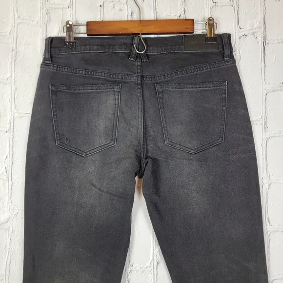BCBGMaxAzria Distressed Solid Black Straight Tapered Leg Jeans