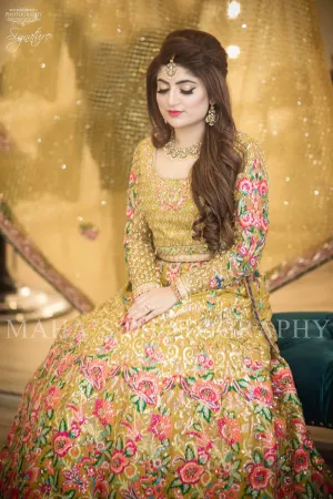 Beautiful bridal Mahndi lahnga in light mehndi color Model# W 1198