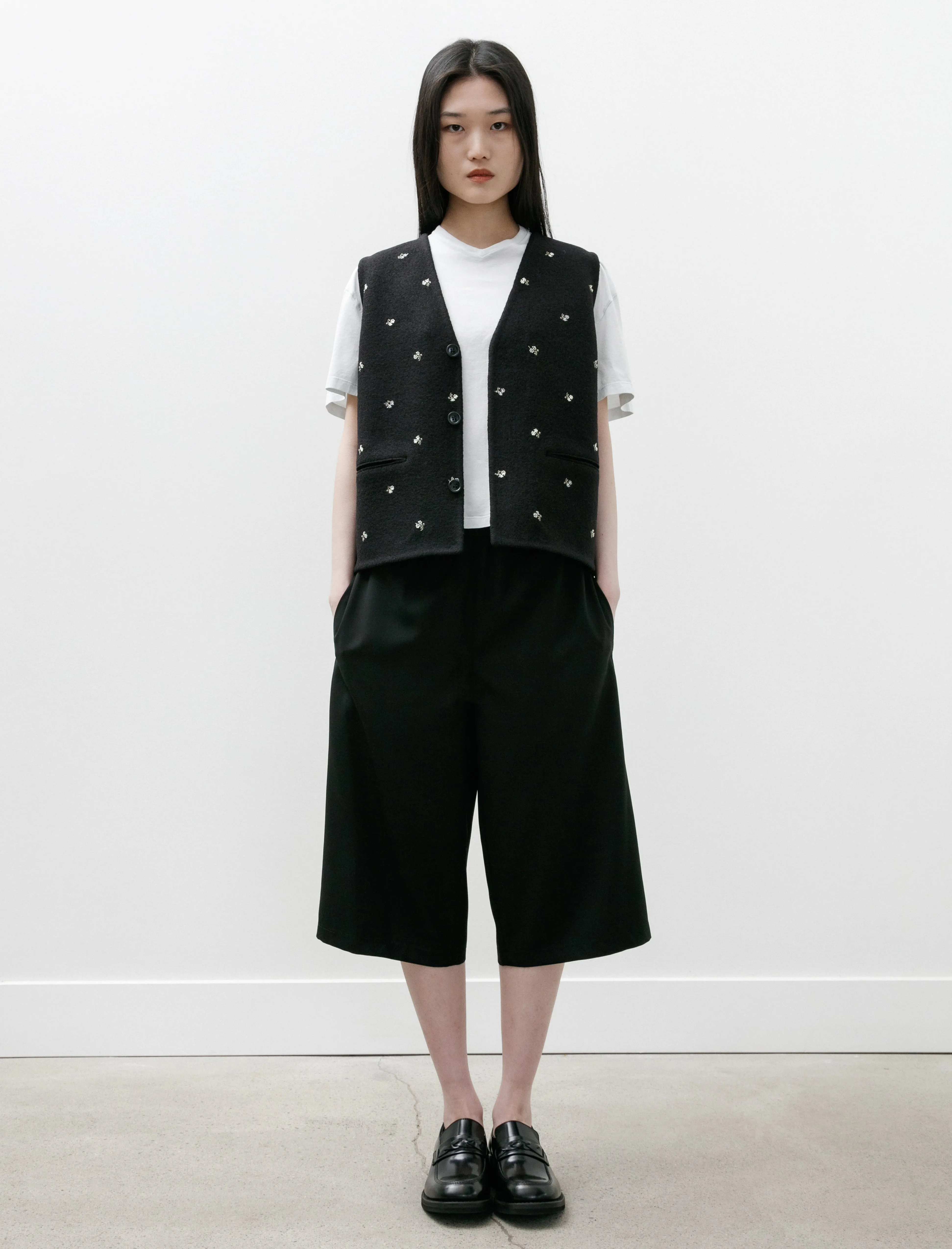 Bermuda Shorts Black Popline Wool