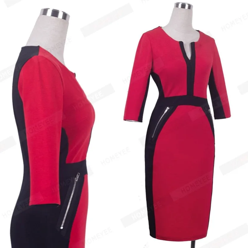 Betty Elegant Career Color block Knit Dress