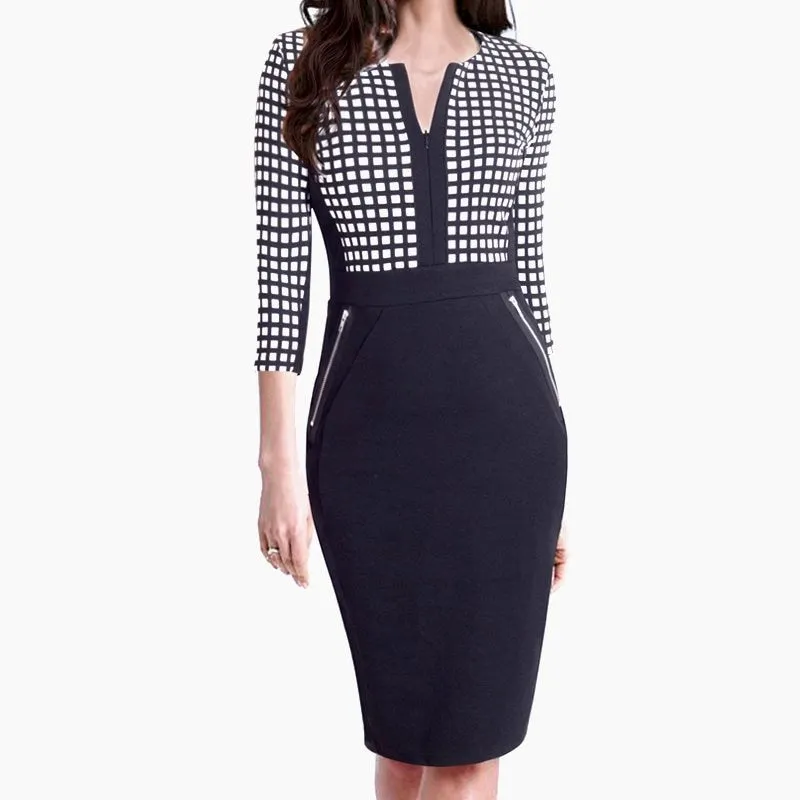 Betty Elegant Career Color block Knit Dress